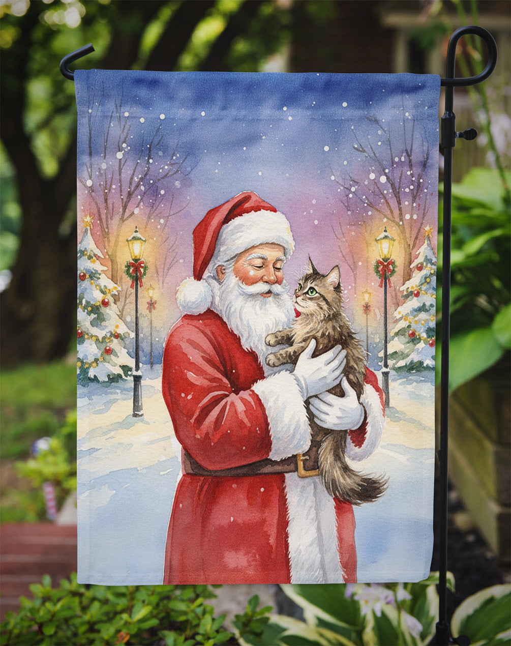 American Wirehair Cat with Santa Claus Garden Flag Mailbox Decorative Yard Banner Outside Patio Artwork for Flower Beds, Garden Size, Multicolor