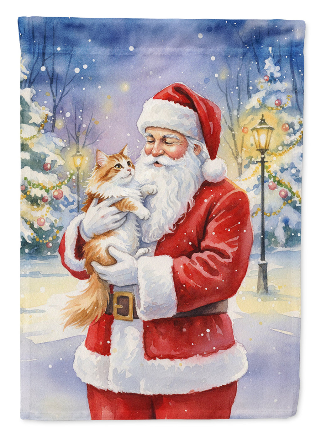 Asian Cat with Santa Claus Garden Flag Mailbox Decorative Yard Banner Outside Patio Artwork for Flower Beds, Garden Size, Multicolor