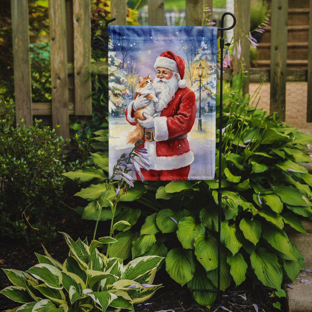 Asian Cat with Santa Claus Garden Flag Mailbox Decorative Yard Banner Outside Patio Artwork for Flower Beds, Garden Size, Multicolor