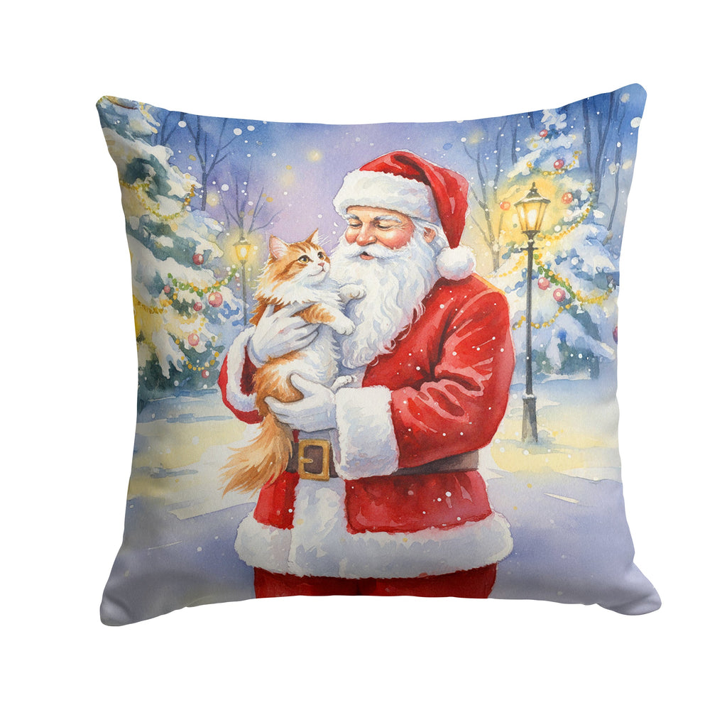 Asian Cat with Santa Claus Decorative Throw Pillow 18x18 Indoor Outdoor Accent Cushion, Fabric Cover with Insert for Sofa, Bed, Porch & Living Room