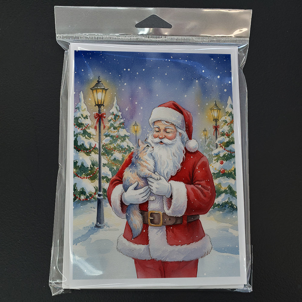 Australian Mist Cat with Santa Claus Greeting Cards Pack of 8 Blank Cards with Envelopes Whimsical A7 Size 5x7