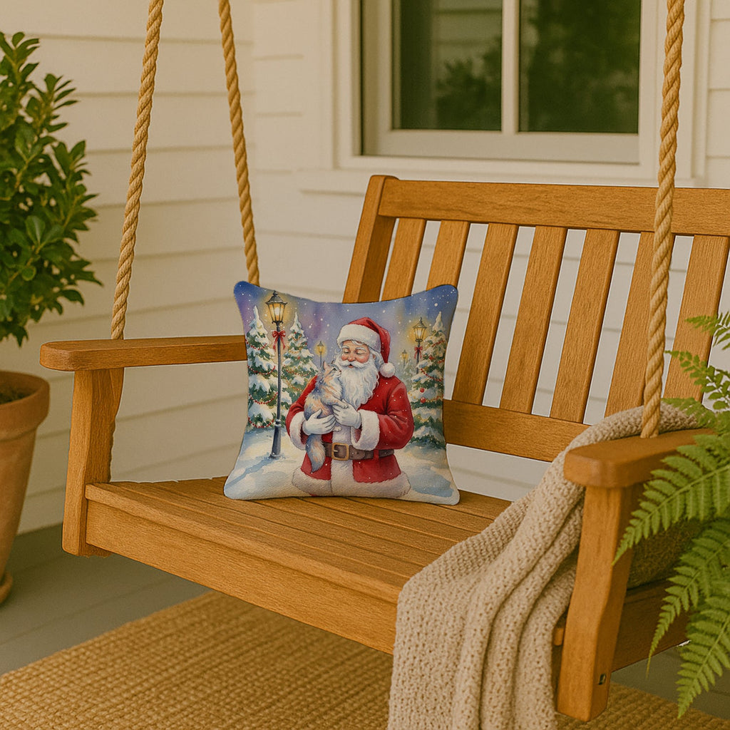 Australian Mist Cat with Santa Claus Decorative Throw Pillow 14x14 Indoor Outdoor Accent Cushion, Fabric Cover with Insert for Sofa, Bed, Porch & Living Room
