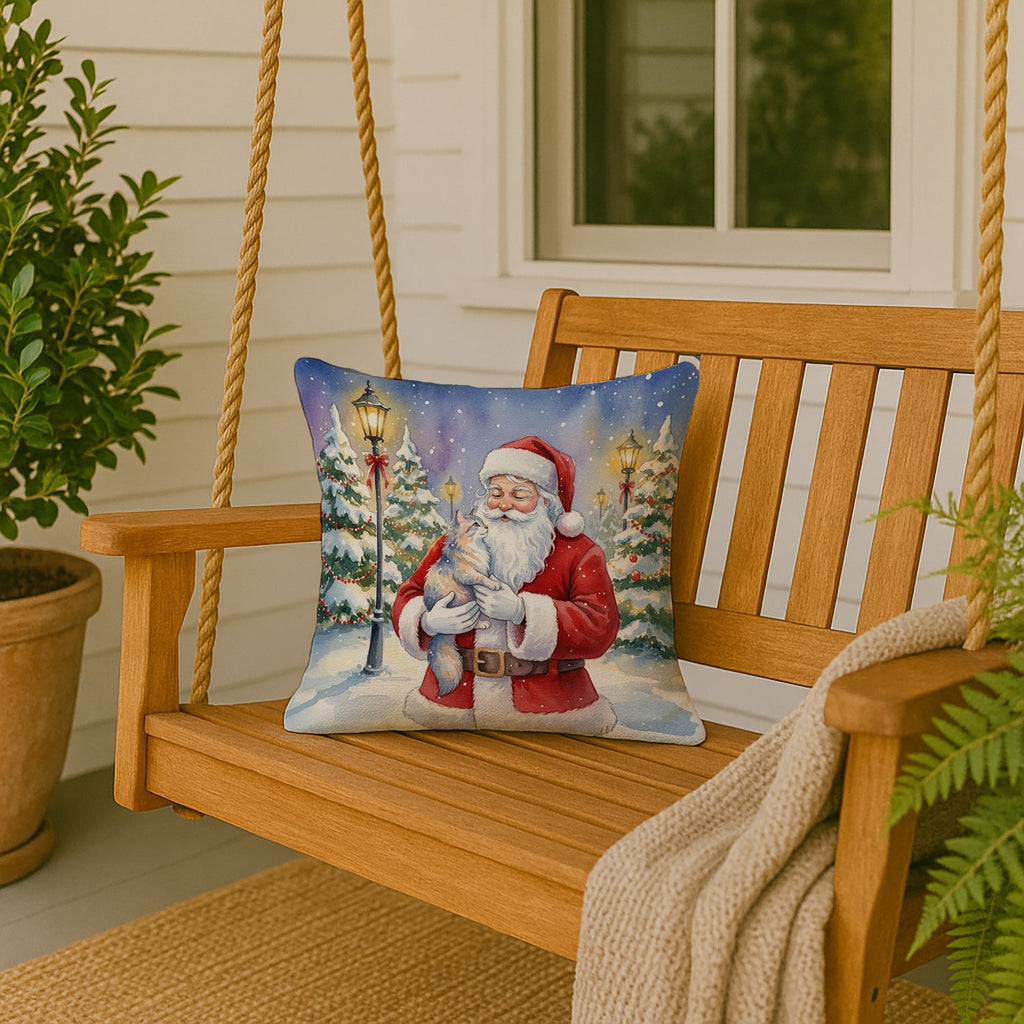 Australian Mist Cat with Santa Claus Decorative Throw Pillow 18x18 Indoor Outdoor Accent Cushion, Fabric Cover with Insert for Sofa, Bed, Porch & Living Room