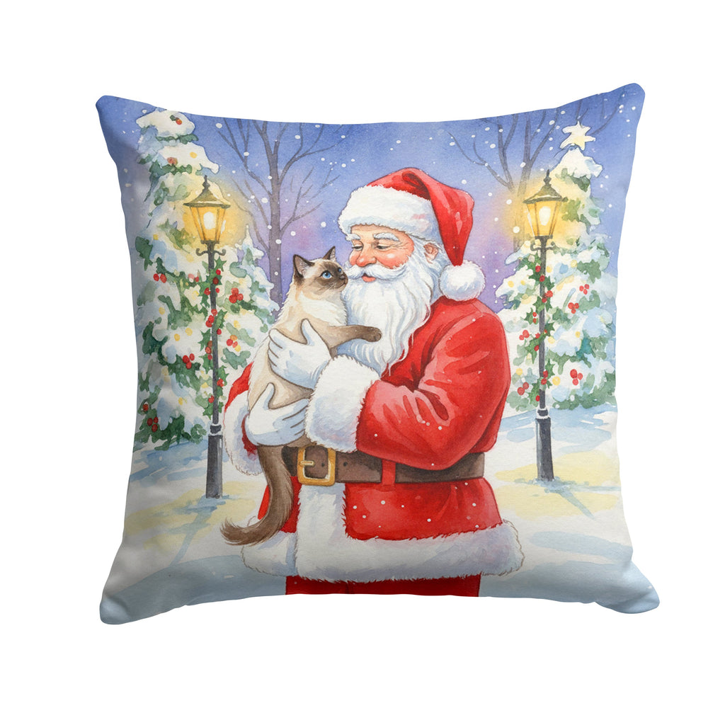 Balinese Cat with Santa Claus Decorative Throw Pillow 18x18 Indoor Outdoor Accent Cushion, Fabric Cover with Insert for Sofa, Bed, Porch & Living Room