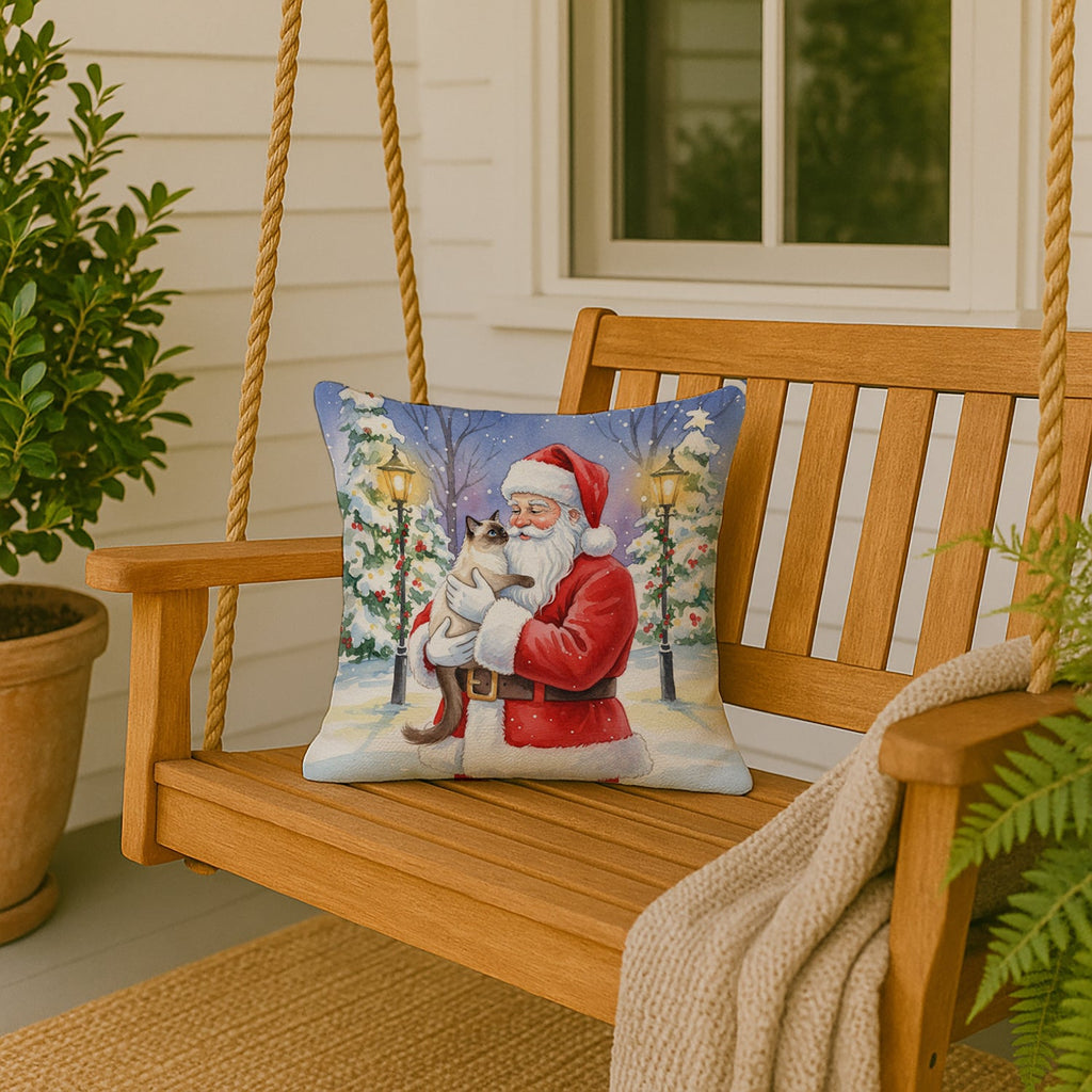 Balinese Cat with Santa Claus Decorative Throw Pillow 18x18 Indoor Outdoor Accent Cushion, Fabric Cover with Insert for Sofa, Bed, Porch & Living Room