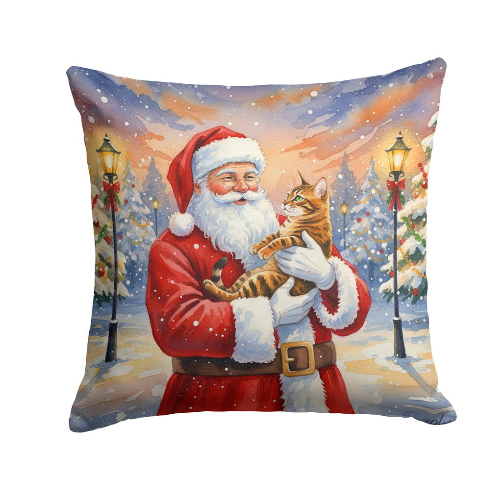 Bengal Cat with Santa Claus Decorative Throw Pillow 14x14 Indoor Outdoor Accent Cushion, Fabric Cover with Insert for Sofa, Bed, Porch & Living Room
