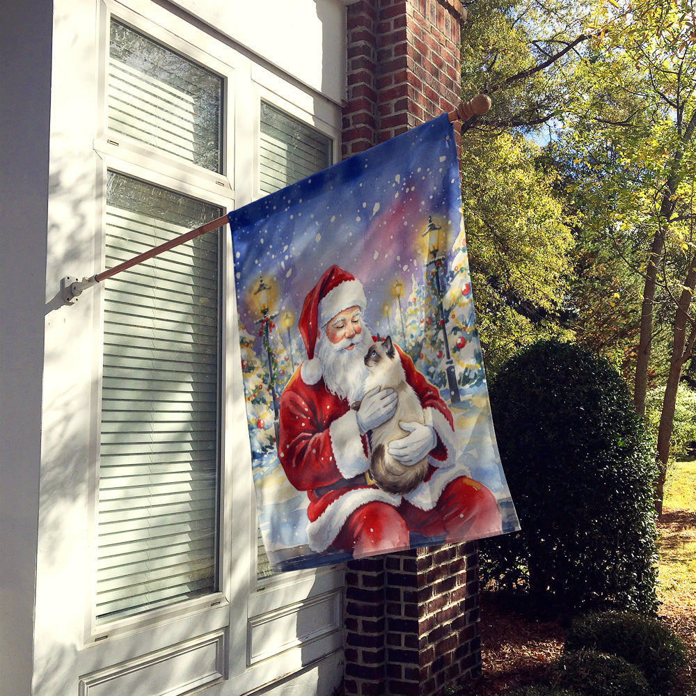 Birman Cat with Santa Claus House Flag 28x40 Porch Sleeve Pole Decorative Outside Yard Banner Artwork Wall Hanging, Polyester