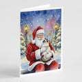 Birman Cat with Santa Claus Greeting Cards Pack of 8 Blank Cards with Envelopes Whimsical A7 Size 5x7
