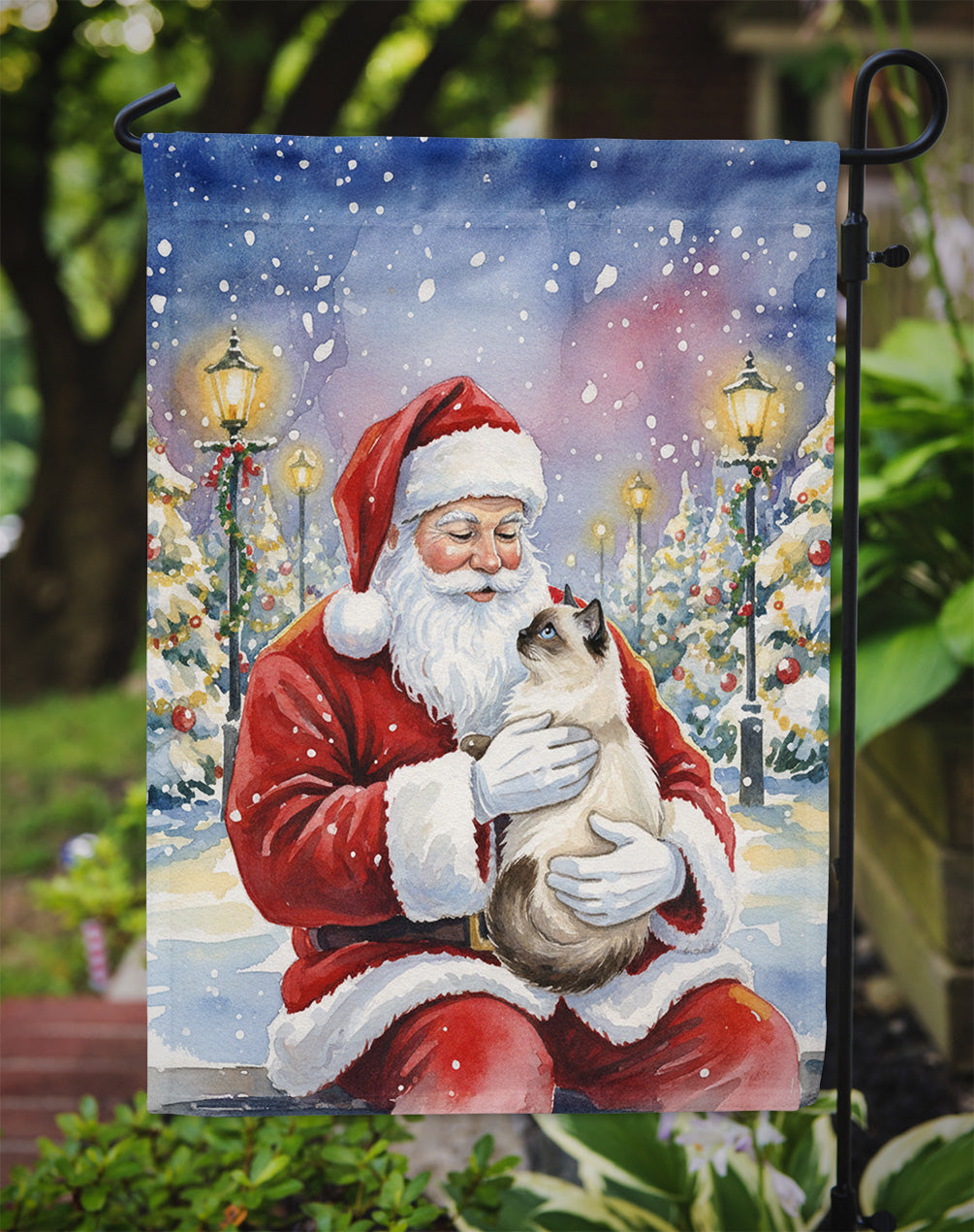 Birman Cat with Santa Claus Garden Flag Mailbox Decorative Yard Banner Outside Patio Artwork for Flower Beds, Garden Size, Multicolor