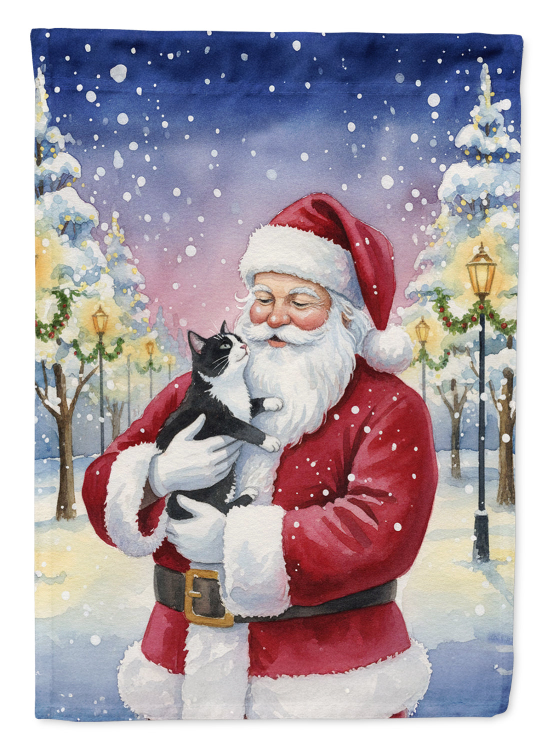 Black & White Tuxedo Cat with Santa Claus Garden Flag Mailbox Decorative Yard Banner Outside Patio Artwork for Flower Beds, Garden Size, Multicolor