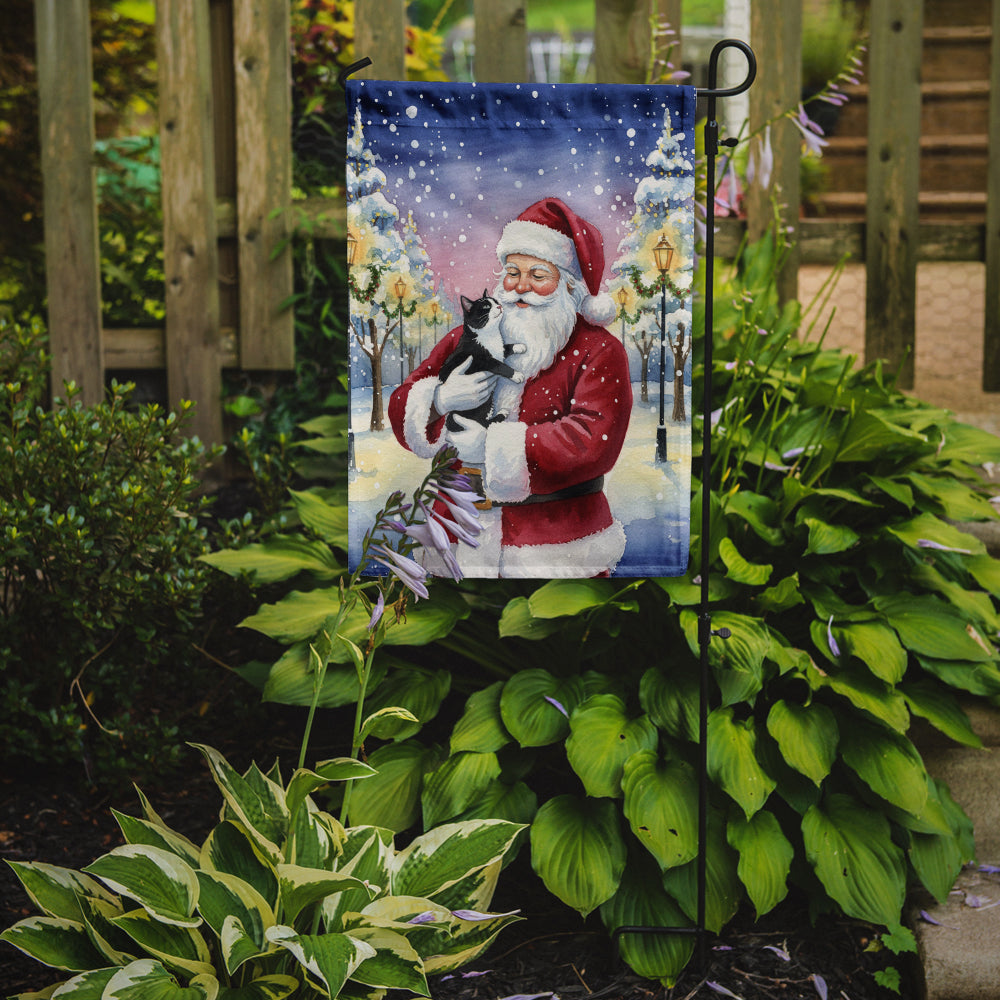 Black & White Tuxedo Cat with Santa Claus Garden Flag Mailbox Decorative Yard Banner Outside Patio Artwork for Flower Beds, Garden Size, Multicolor