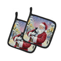 Black & White Tuxedo Cat with Santa Claus Pot Holder Set of 2 Heat Resistant Quilted Hot Pads 7.5 x 7.5 Inch, Insulated Kitchen Trivets for Cooking & Baking