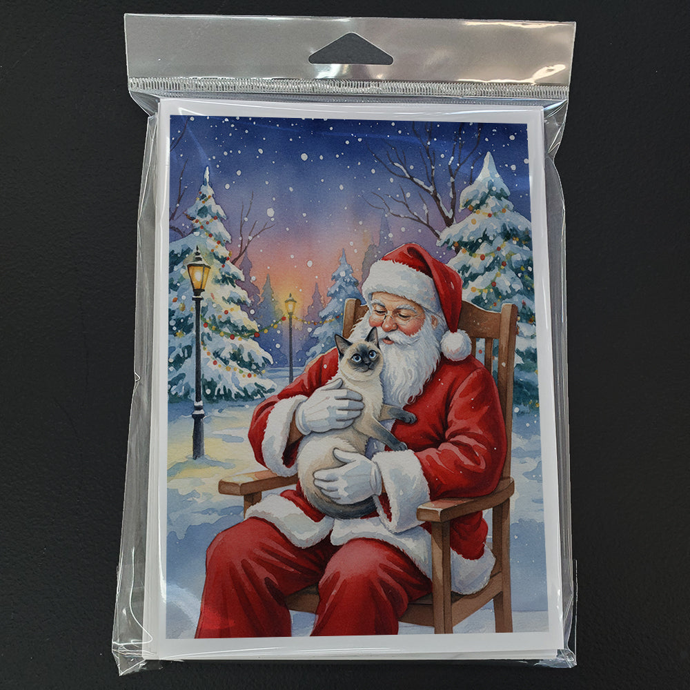 Blue Point Cat with Santa Claus Greeting Cards Pack of 8 Blank Cards with Envelopes Whimsical A7 Size 5x7