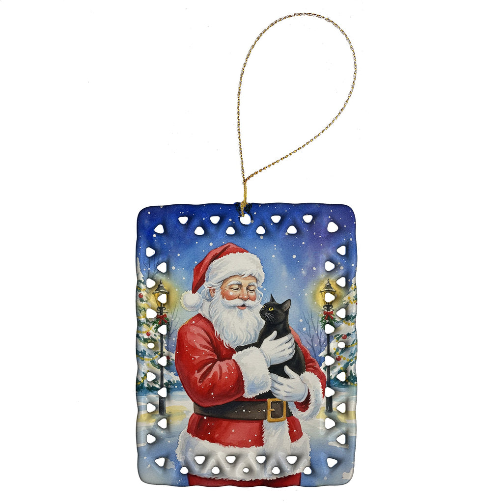 Bombay Cat with Santa Claus Porcelain Ornament Christmas Tree Hanging Decorations for Home Christmas Holiday, Rectangle, Gift, Multicolor