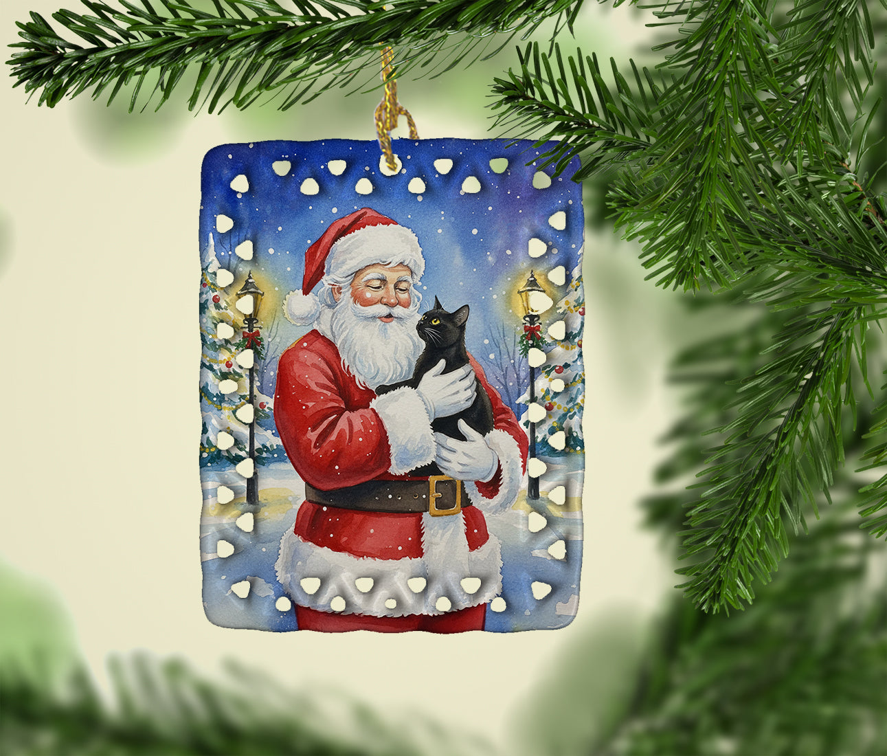 Bombay Cat with Santa Claus Porcelain Ornament Christmas Tree Hanging Decorations for Home Christmas Holiday, Rectangle, Gift, Multicolor