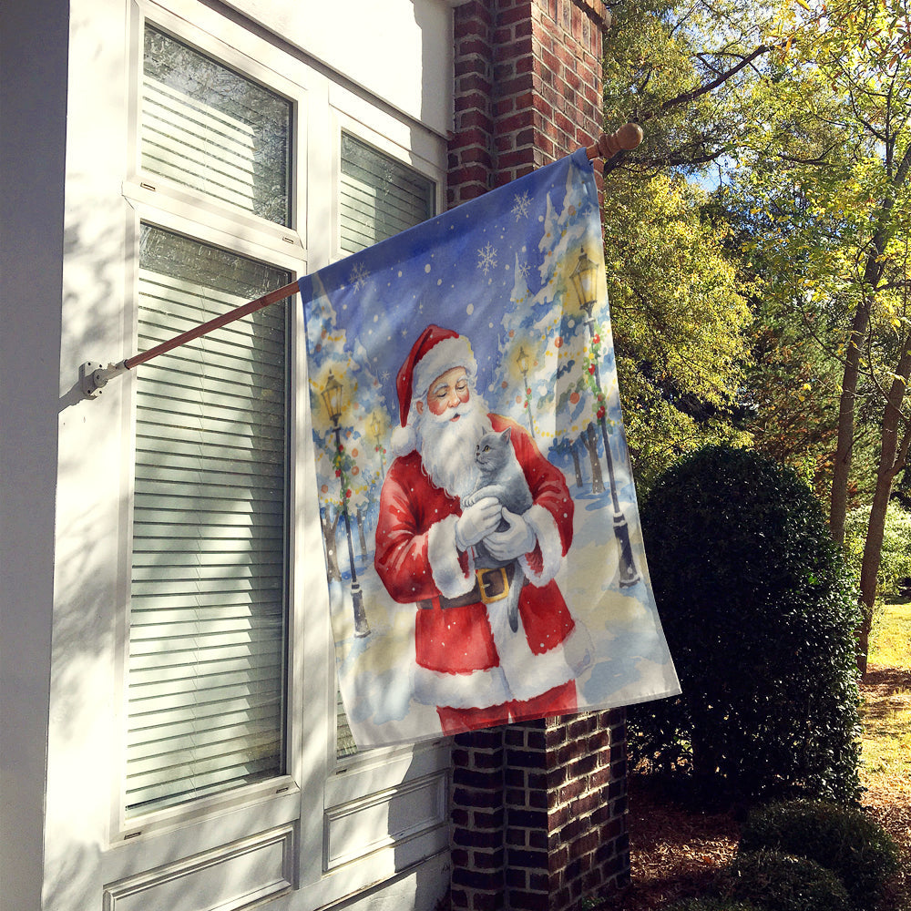 British Shorthair Cat with Santa Claus House Flag 28x40 Porch Sleeve Pole Decorative Outside Yard Banner Artwork Wall Hanging, Polyester