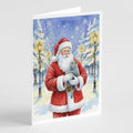 British Shorthair Cat with Santa Claus Greeting Cards Pack of 8 Blank Cards with Envelopes Whimsical A7 Size 5x7