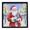 British Shorthair Cat with Santa Claus Framed Metal Print Bathroom, Kitchen, Office, Home Decor Wall Art Ready to Hang, Square, 8X8
