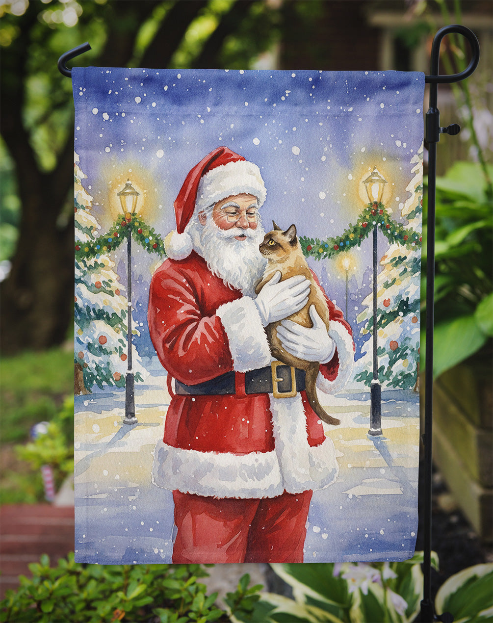 Burmese Cat with Santa Claus Garden Flag Mailbox Decorative Yard Banner Outside Patio Artwork for Flower Beds, Garden Size, Multicolor