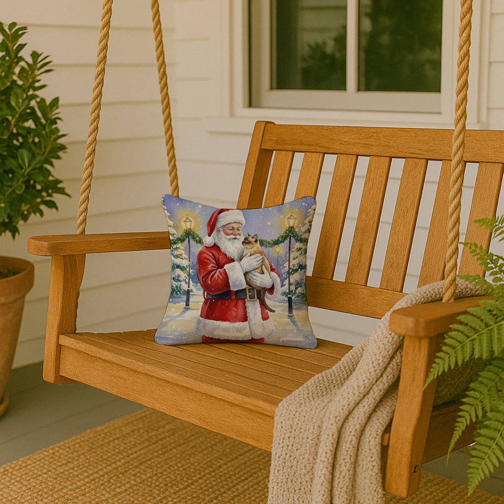 Burmese Cat with Santa Claus Decorative Throw Pillow 14x14 Indoor Outdoor Accent Cushion, Fabric Cover with Insert for Sofa, Bed, Porch & Living Room