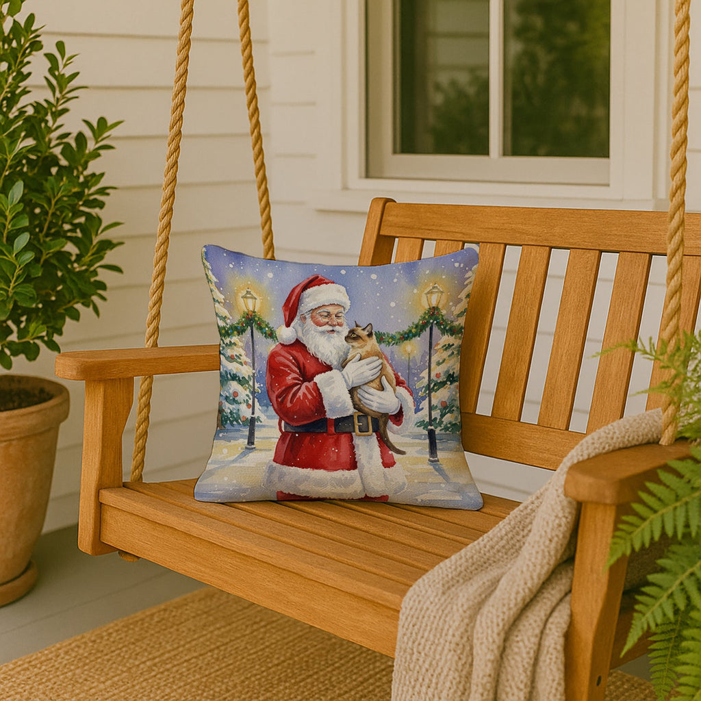 Burmese Cat with Santa Claus Decorative Throw Pillow 18x18 Indoor Outdoor Accent Cushion, Fabric Cover with Insert for Sofa, Bed, Porch & Living Room
