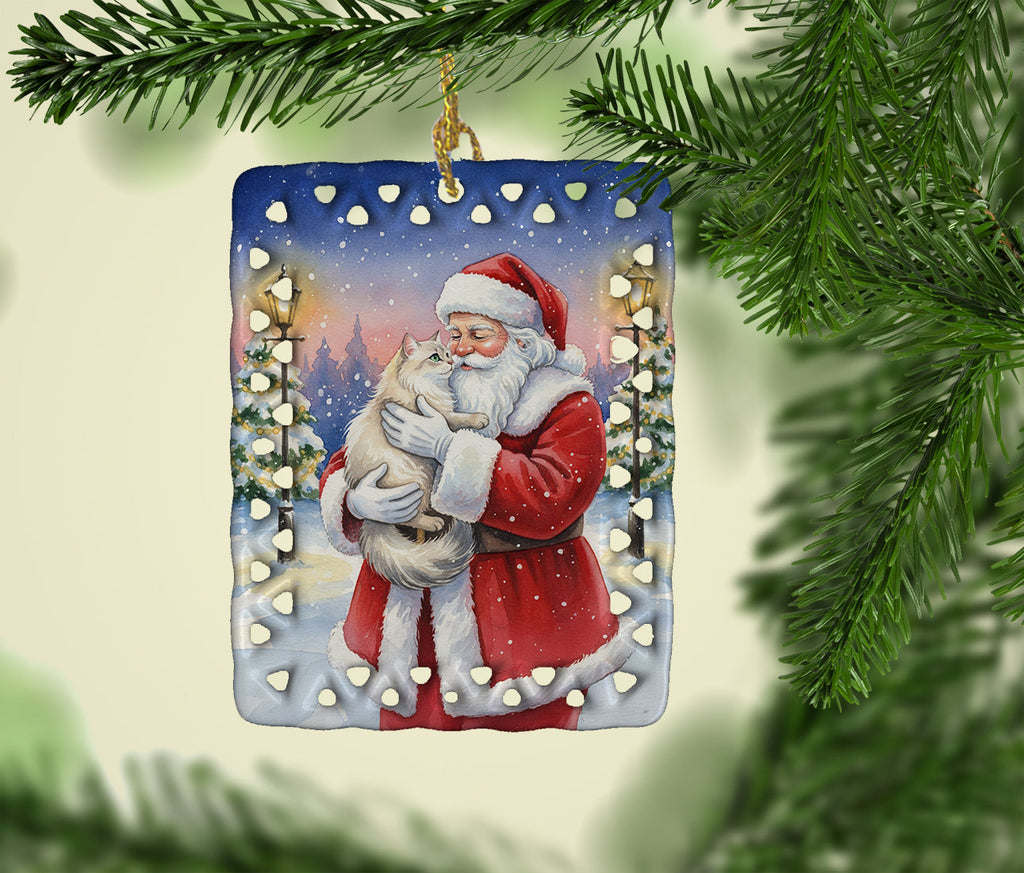 Burmilla Cat with Santa Claus Porcelain Ornament Christmas Tree Hanging Decorations for Home Christmas Holiday, Rectangle, Gift, Multicolor