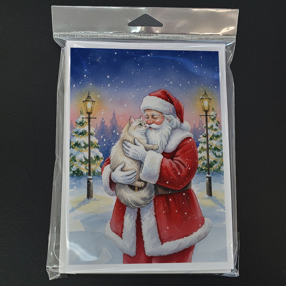 Burmilla Cat with Santa Claus Greeting Cards Pack of 8 Blank Cards with Envelopes Whimsical A7 Size 5x7