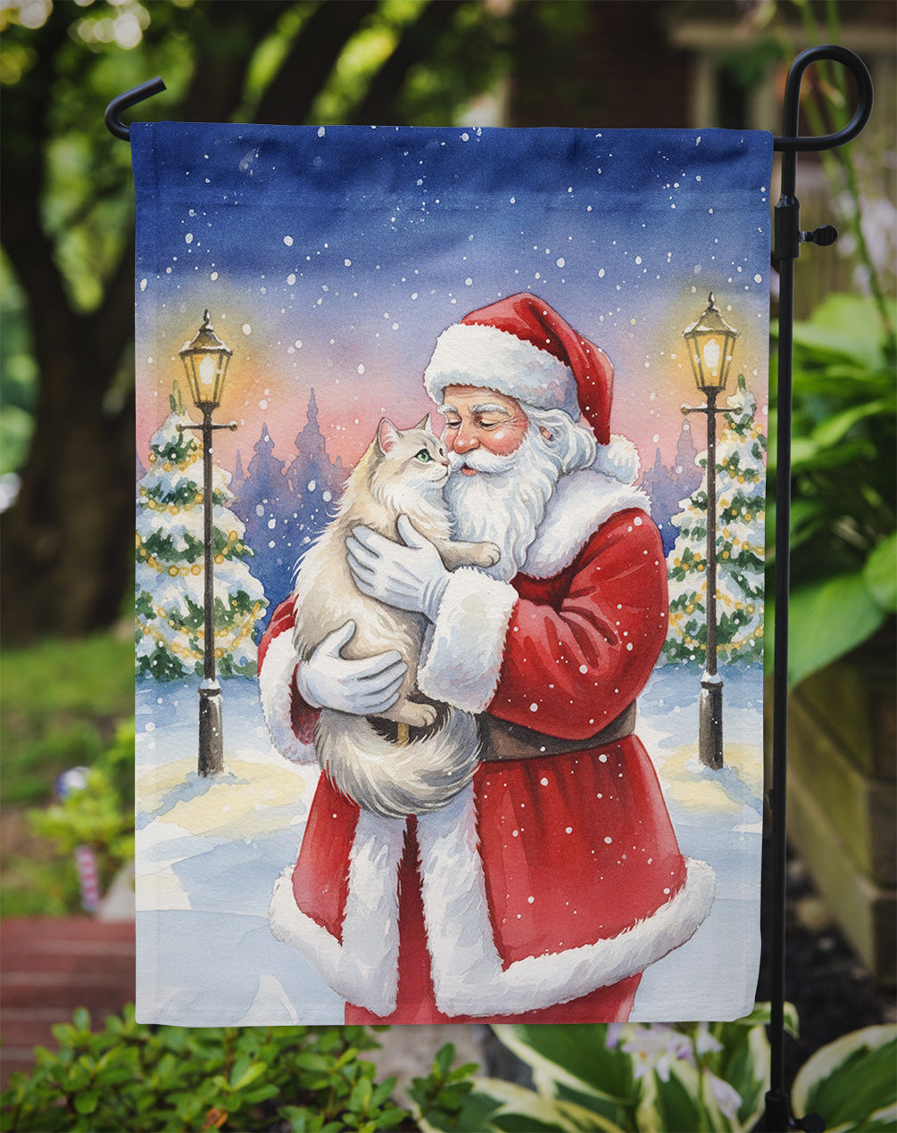 Burmilla Cat with Santa Claus Garden Flag Mailbox Decorative Yard Banner Outside Patio Artwork for Flower Beds, Garden Size, Multicolor