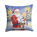 Calico Cat with Santa Claus Decorative Throw Pillow 14x14 Indoor Outdoor Accent Cushion, Fabric Cover with Insert for Sofa, Bed, Porch & Living Room