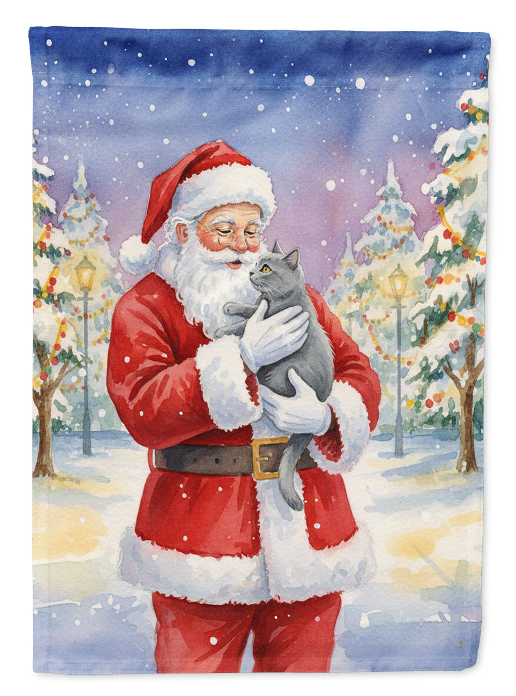 Chartreux Cat with Santa Claus Garden Flag Mailbox Decorative Yard Banner Outside Patio Artwork for Flower Beds, Garden Size, Multicolor