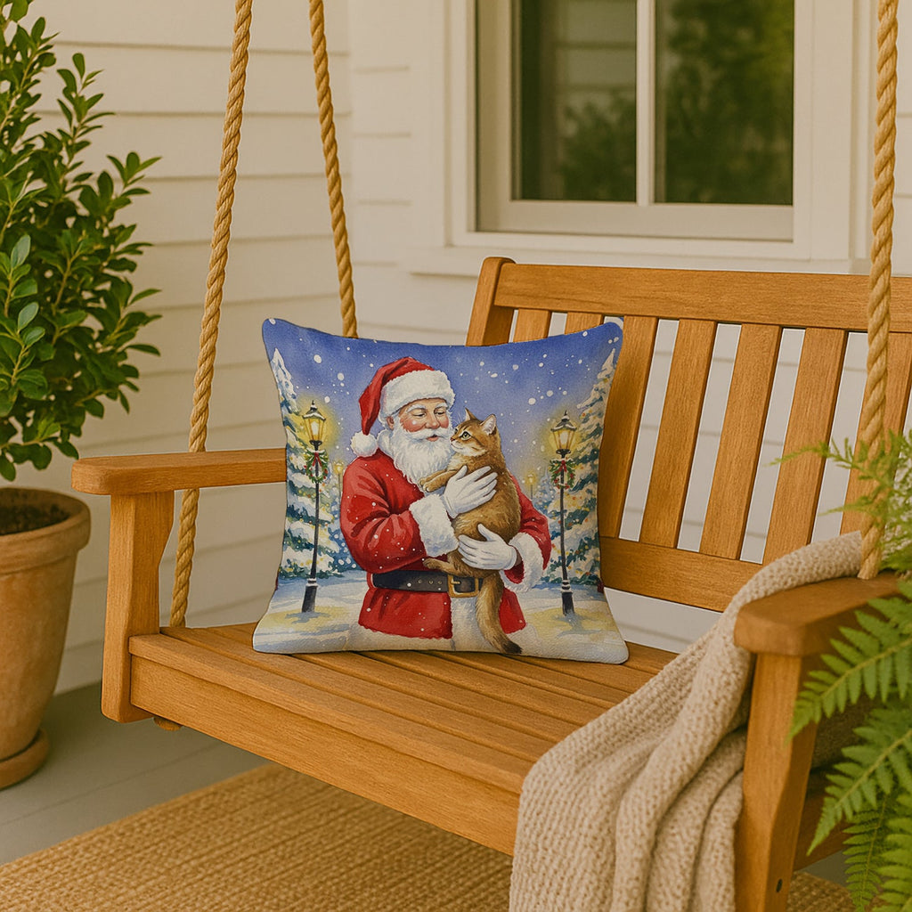 Chausie Cat with Santa Claus Decorative Throw Pillow 18x18 Indoor Outdoor Accent Cushion, Fabric Cover with Insert for Sofa, Bed, Porch & Living Room