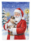 Chocolate Point Cat with Santa Claus House Flag 28x40 Porch Sleeve Pole Decorative Outside Yard Banner Artwork Wall Hanging, Polyester