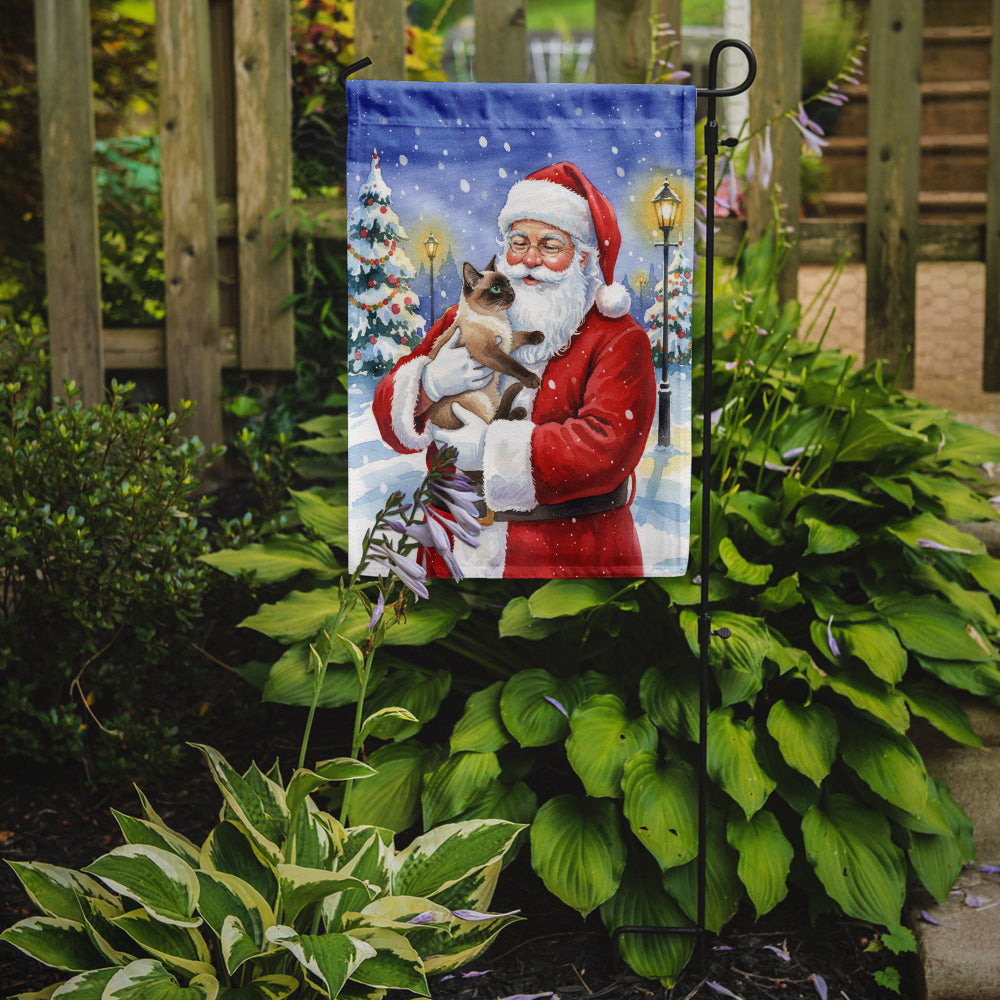 Chocolate Point Cat with Santa Claus Garden Flag Mailbox Decorative Yard Banner Outside Patio Artwork for Flower Beds, Garden Size, Multicolor