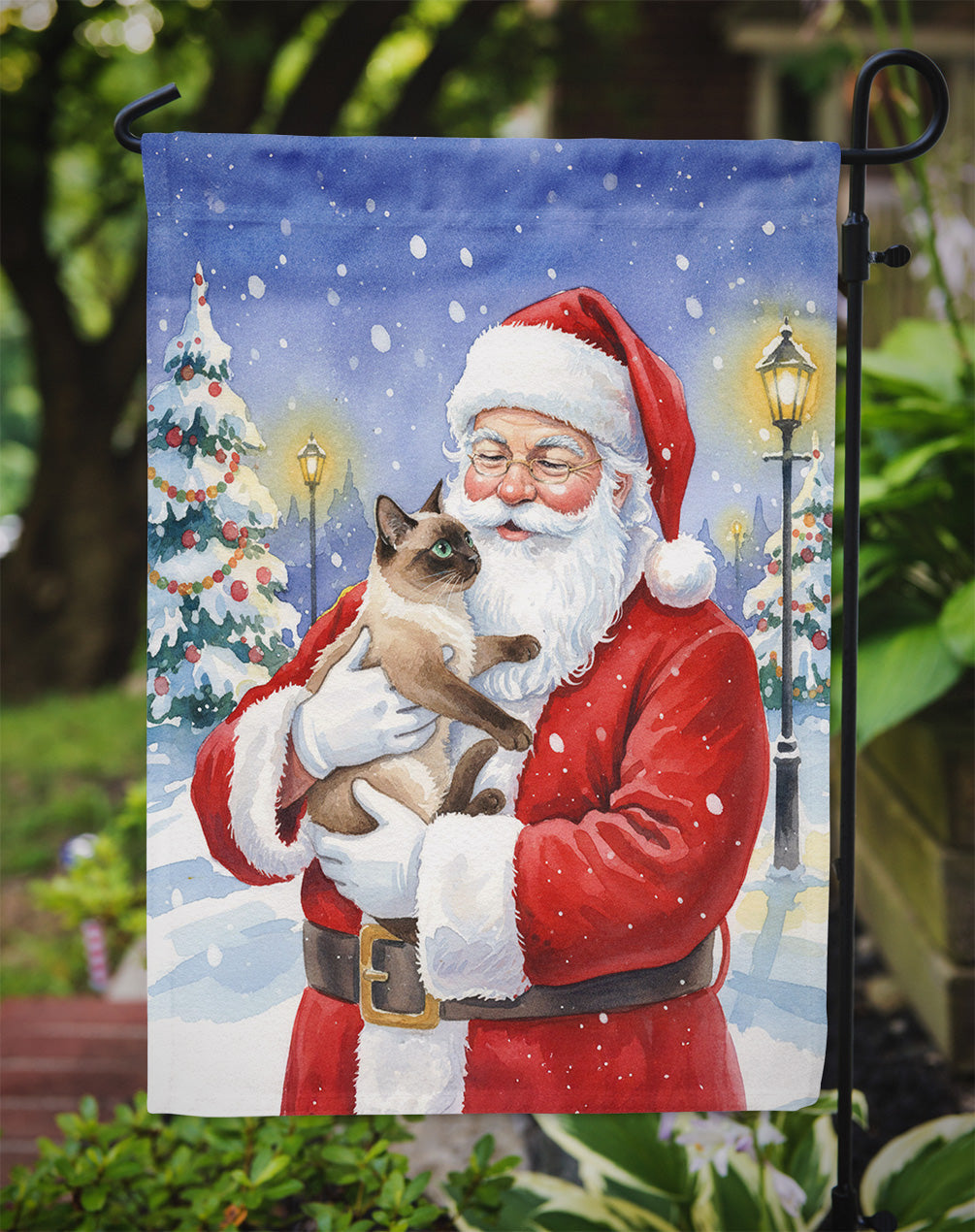 Chocolate Point Cat with Santa Claus Garden Flag Mailbox Decorative Yard Banner Outside Patio Artwork for Flower Beds, Garden Size, Multicolor
