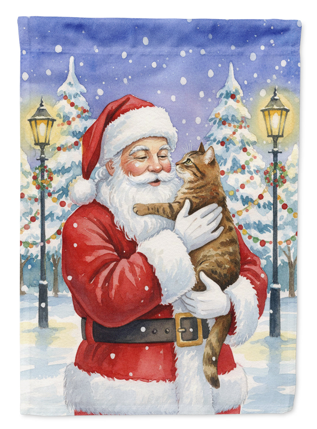 Classic Tabby Brown Cat with Santa Claus Garden Flag Mailbox Decorative Yard Banner Outside Patio Artwork for Flower Beds, Garden Size, Multicolor