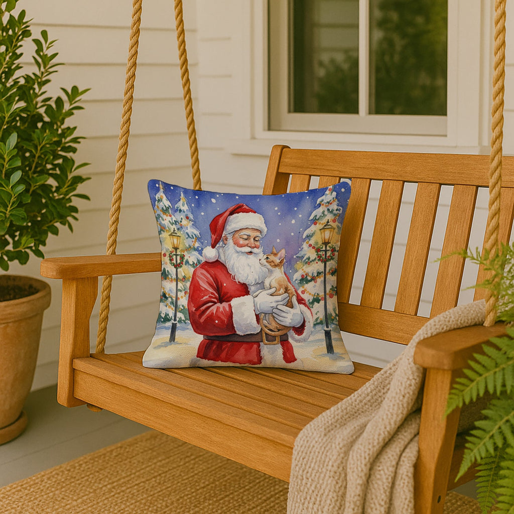Cornish Rex Cat with Santa Claus Decorative Throw Pillow 18x18 Indoor Outdoor Accent Cushion, Fabric Cover with Insert for Sofa, Bed, Porch & Living Room