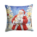 Cream and White Cat with Santa Claus Decorative Throw Pillow 14x14 Indoor Outdoor Accent Cushion, Fabric Cover with Insert for Sofa, Bed, Porch & Living Room