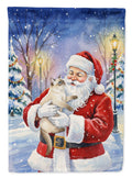 Cream Point Cat with Santa Claus House Flag 28x40 Porch Sleeve Pole Decorative Outside Yard Banner Artwork Wall Hanging, Polyester