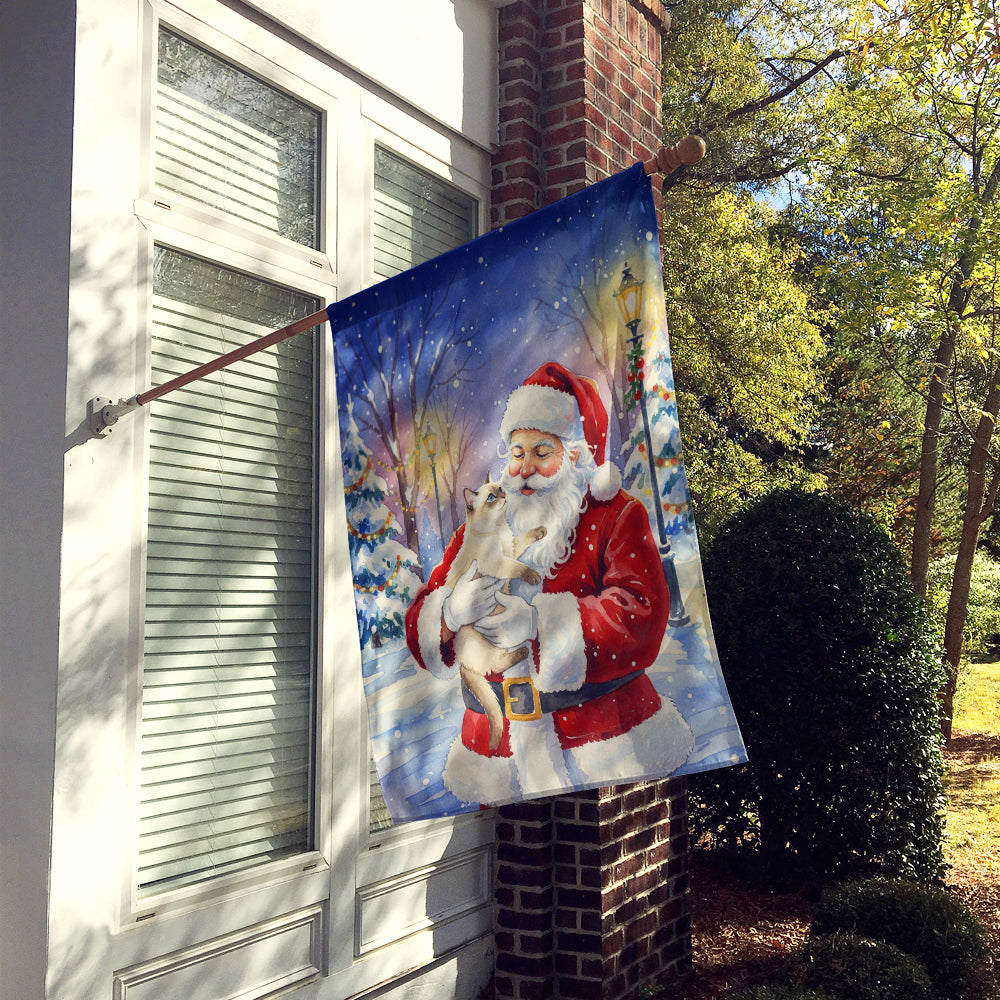 Cream Point Cat with Santa Claus House Flag 28x40 Porch Sleeve Pole Decorative Outside Yard Banner Artwork Wall Hanging, Polyester