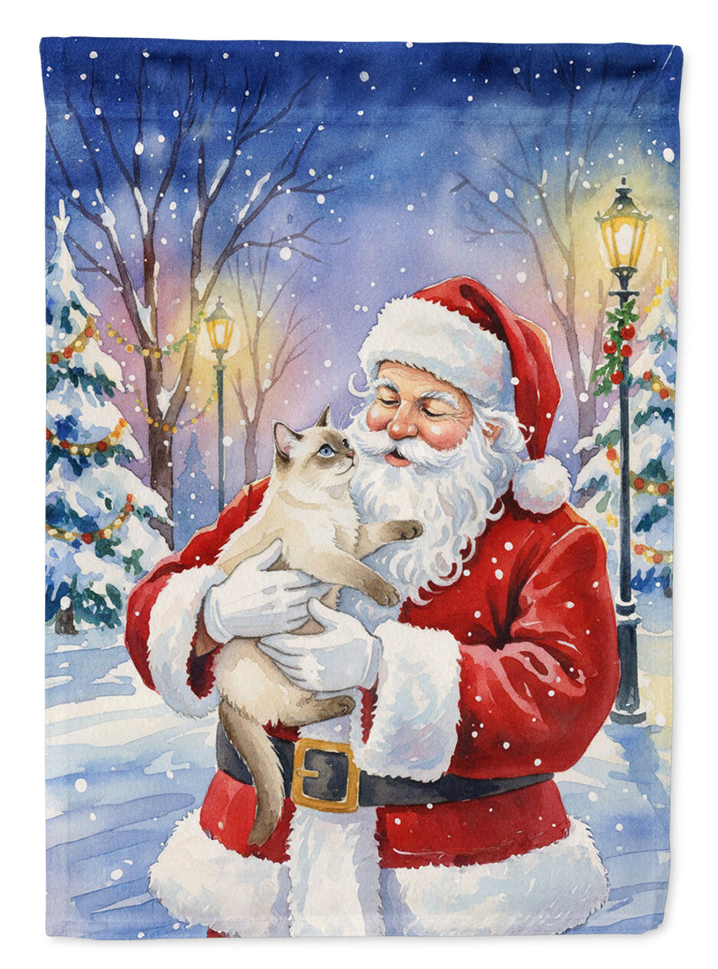Cream Point Cat with Santa Claus Garden Flag Mailbox Decorative Yard Banner Outside Patio Artwork for Flower Beds, Garden Size, Multicolor