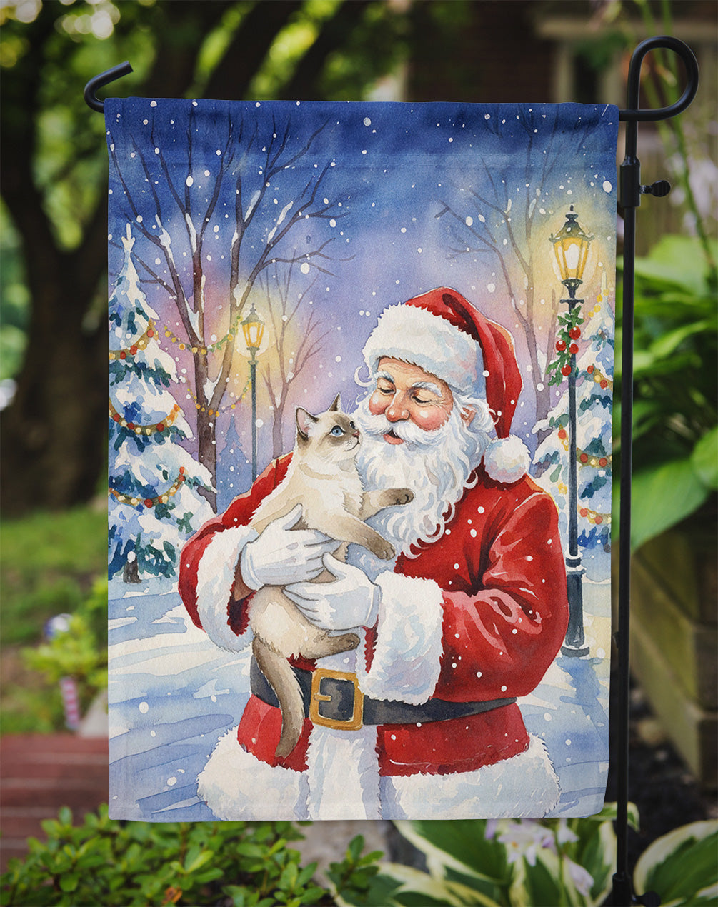 Cream Point Cat with Santa Claus Garden Flag Mailbox Decorative Yard Banner Outside Patio Artwork for Flower Beds, Garden Size, Multicolor