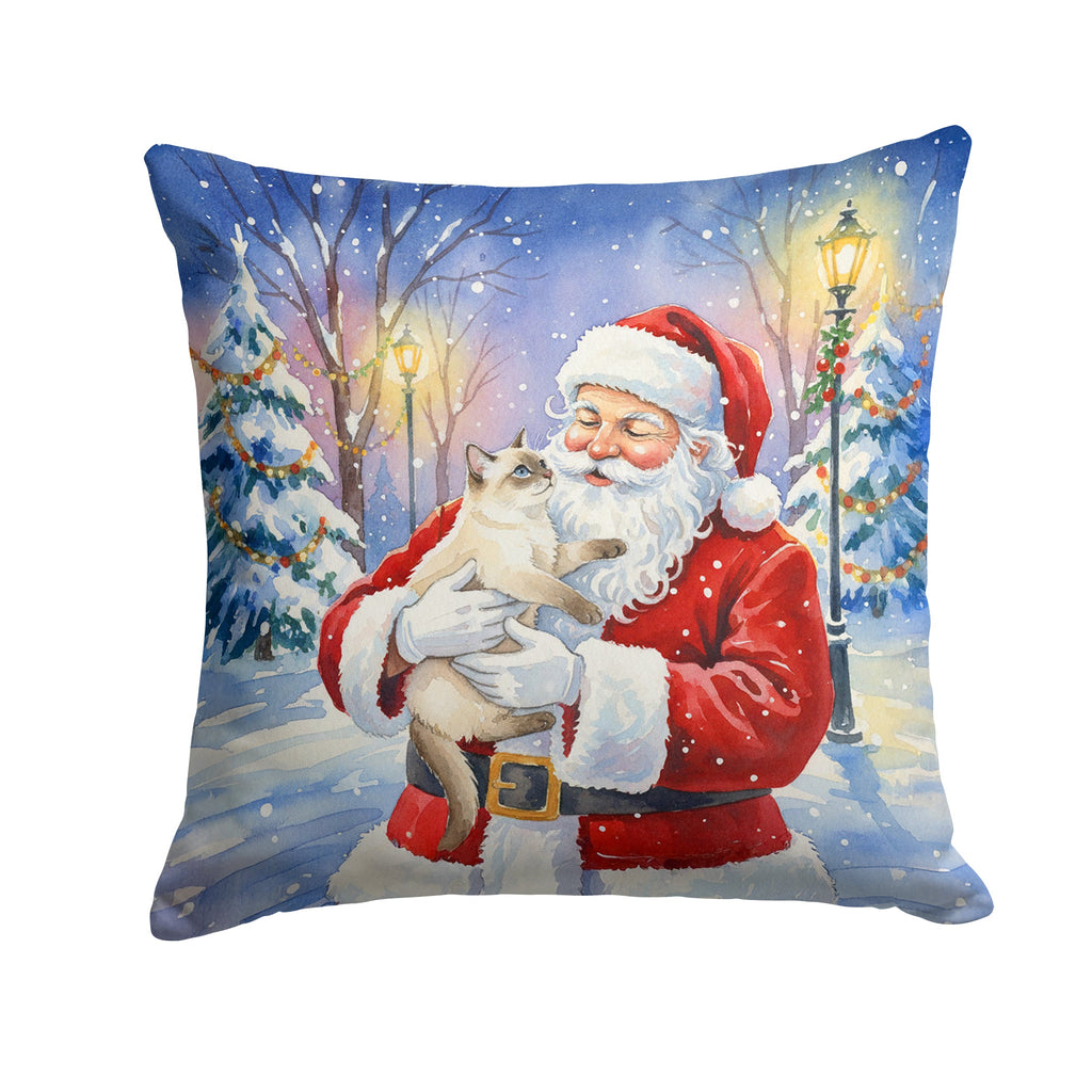 Cream Point Cat with Santa Claus Decorative Throw Pillow 18x18 Indoor Outdoor Accent Cushion, Fabric Cover with Insert for Sofa, Bed, Porch & Living Room