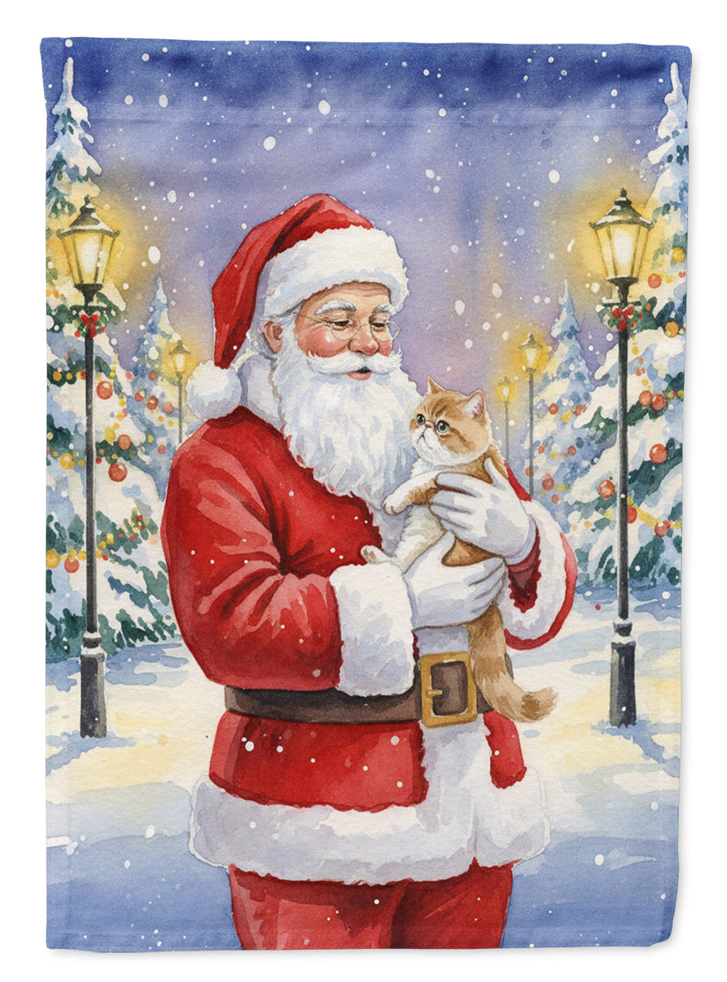 Exotic Shorthair Cat with Santa Claus Garden Flag Mailbox Decorative Yard Banner Outside Patio Artwork for Flower Beds, Garden Size, Multicolor