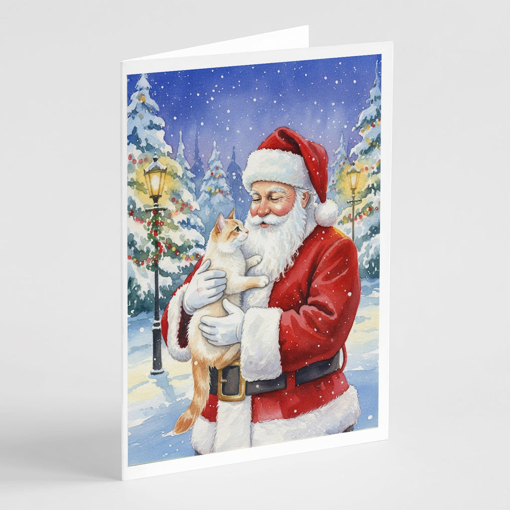 Flame Point Cat with Santa Claus Greeting Cards Pack of 8 Blank Cards with Envelopes Whimsical A7 Size 5x7