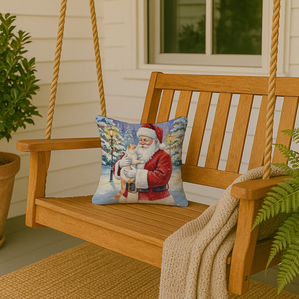 Flame Point Cat with Santa Claus Decorative Throw Pillow 14x14 Indoor Outdoor Accent Cushion, Fabric Cover with Insert for Sofa, Bed, Porch & Living Room