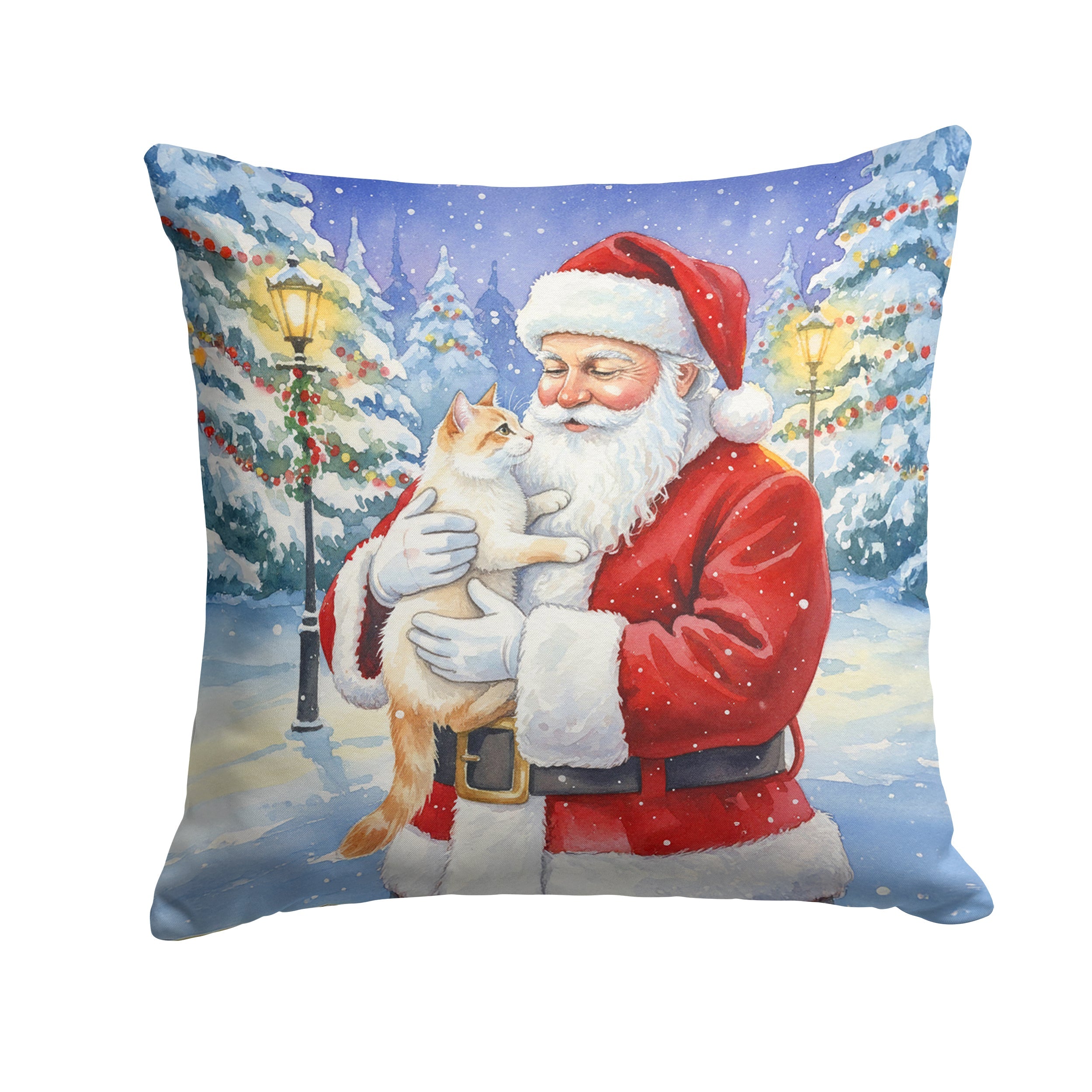 Flame Point Cat with Santa Claus Decorative Throw Pillow 18x18 Indoor Outdoor Accent Cushion, Fabric Cover with Insert for Sofa, Bed, Porch & Living Room