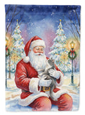 Gray and White Cat with Santa Claus Garden Flag Mailbox Decorative Yard Banner Outside Patio Artwork for Flower Beds, Garden Size, Multicolor