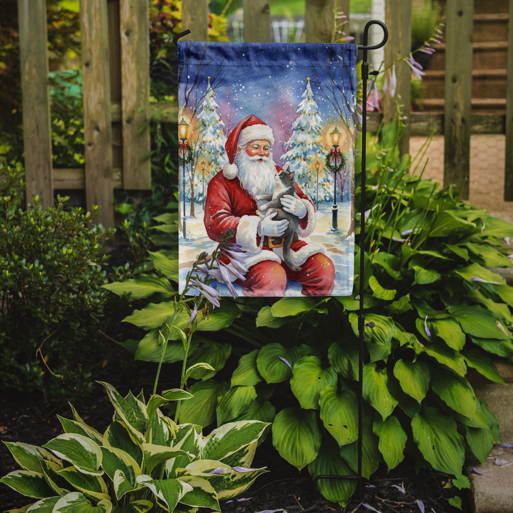 Gray and White Cat with Santa Claus Garden Flag Mailbox Decorative Yard Banner Outside Patio Artwork for Flower Beds, Garden Size, Multicolor