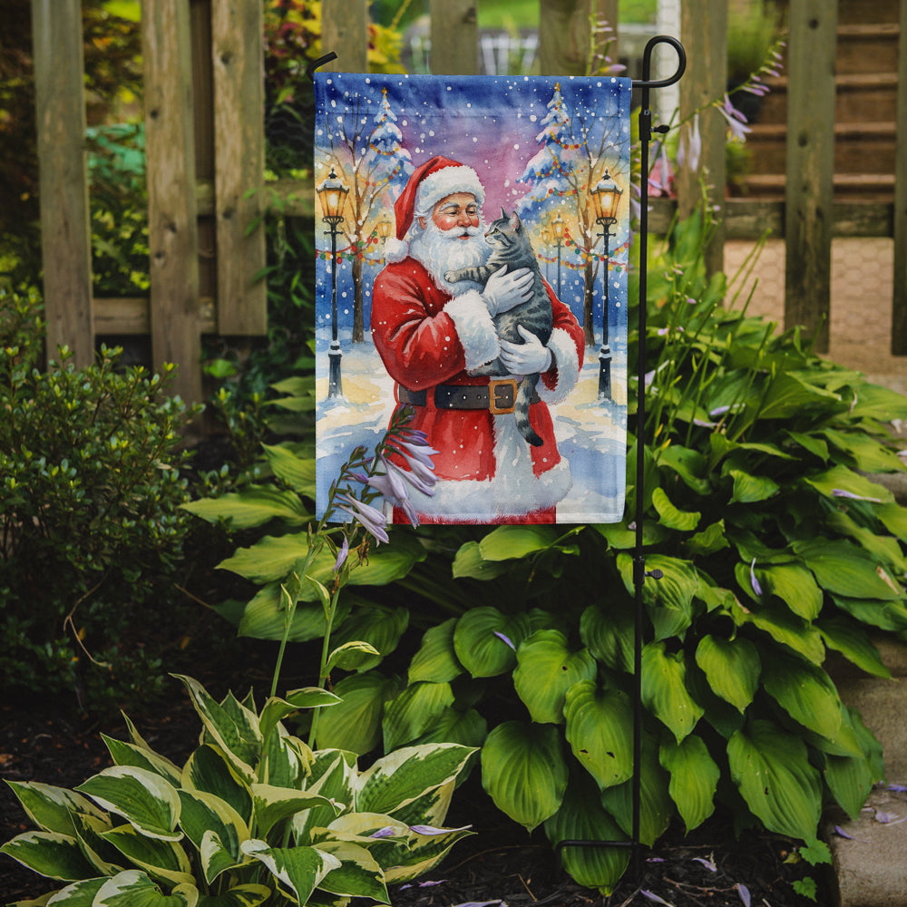 Gray Mackerel Tabby Cat with Santa Claus Garden Flag Mailbox Decorative Yard Banner Outside Patio Artwork for Flower Beds, Garden Size, Multicolor