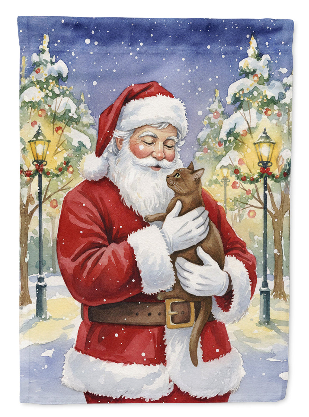 Havana Cat with Santa Claus House Flag 28x40 Porch Sleeve Pole Decorative Outside Yard Banner Artwork Wall Hanging, Polyester